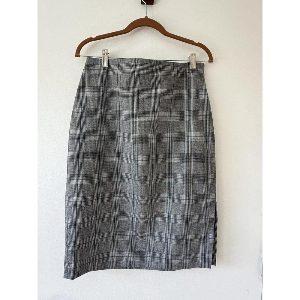 Banana Republic Pencil Skirt Glen Plaid Black Cotton Rayon Size 8 Houndstooth